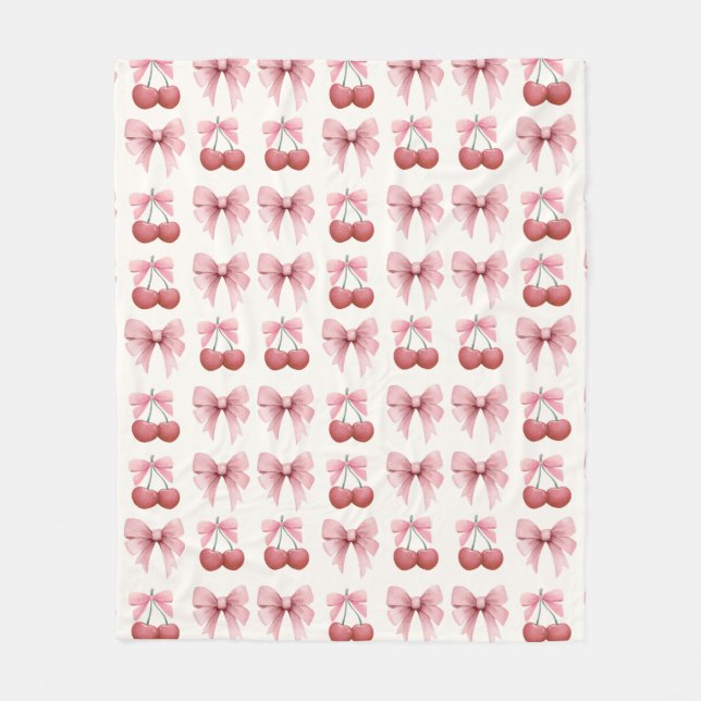 Rosa Bows and Cherries Girly Coquette Fleecefilt (Framsidan)