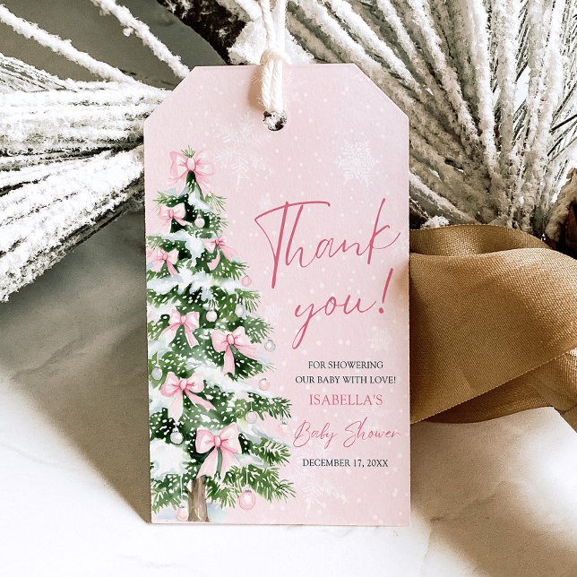 Rosa Bows Baby Det är Kall utanför babyskabusen Presentetikett (Skapare uppladdad)