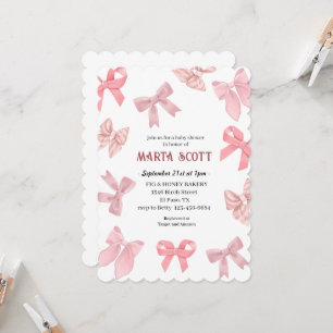 Rosa Bows Baby Shower Inbjudningar