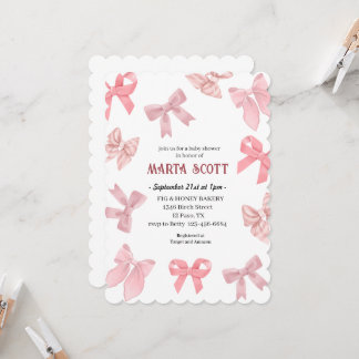 Rosa Bows Baby Shower Inbjudningar