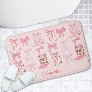 Rosa Bows & Boots Personlig Girly Bathmat Badrumsmatta