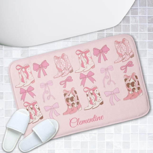 Rosa Bows & Boots Personlig Girly Bathmat Badrumsmatta (Pink Bows & Boots Personalized Girly Bathmat
)
