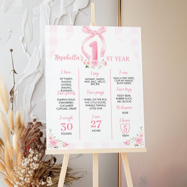 Rosa Bows Coquette Birthday Milestone Sign Poster (Skapare uppladdad)