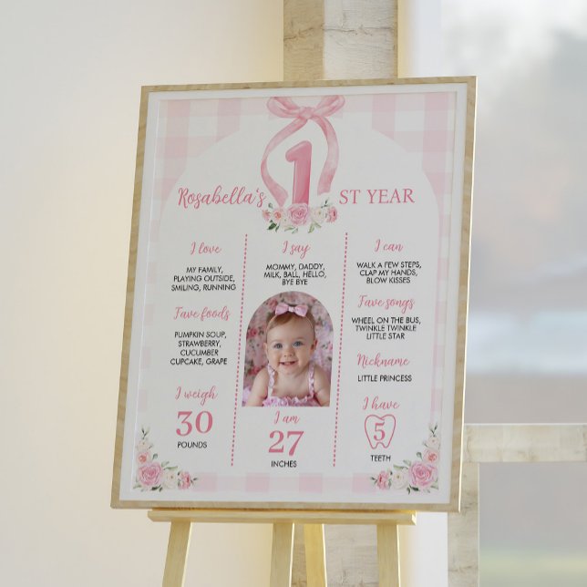 Rosa Bows Coquette Birthday Milestone Sign Poster (Skapare uppladdad)