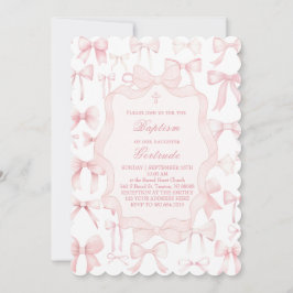 rosa bows design Baptism-inbjudan Inbjudningar