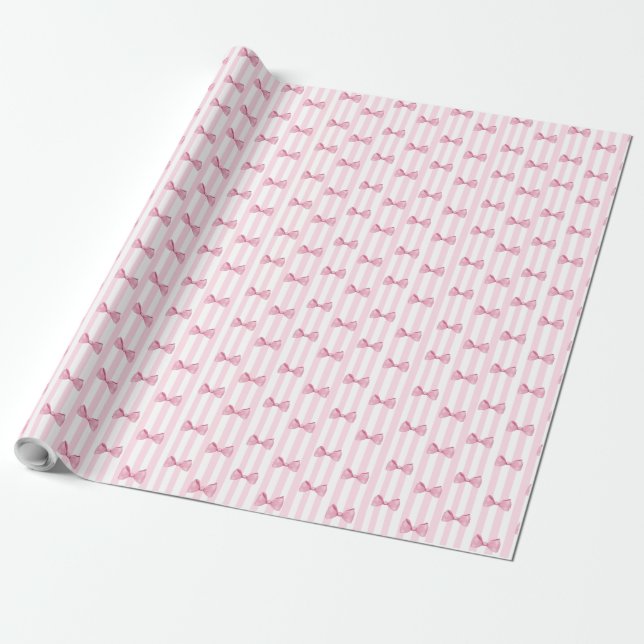 Rosa Bows Flicka Baby Shower Gift Wrap Presentpapper (Utrullad)
