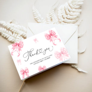 Rosa Bows Girl Baby Shower Tack för ditt kort