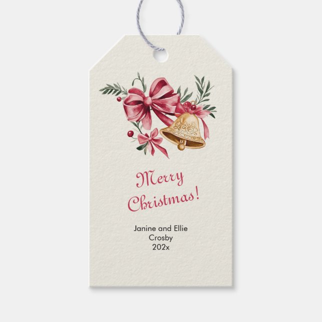 Rosa Bows Guld Klockor jul Presentetikett (Framsidan)