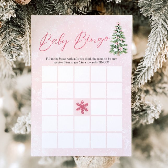 Rosa Bows jul Baby Bingo Baby Shower Game Inbjudningar (Pink Bows Christmas Baby Bingo Baby Shower Game)
