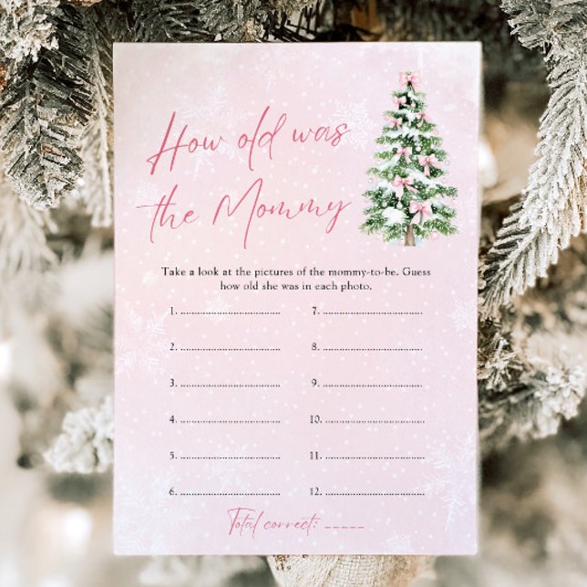 Rosa Bows jul Baby Hur gammal var Mamma Game? Inbjudningar (Pink Bows Christmas Baby How Old Was Mommy Game)