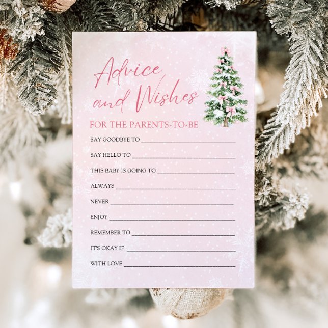 Rosa Bows jul Baby Shower Adress och Önskemål Inbjudningar (Pink Bows Christmas Baby Shower Advice and Wishes Game)