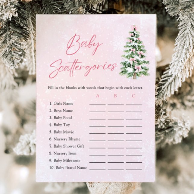 Rosa Bows-jul Baby Shower Scattergories-spel Inbjudningar (Pink Bows Christmas Baby Shower Scattergories Game )