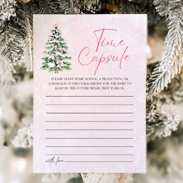 Rosa Bows jul Baby Shower Time Capsule Game Inbjudningar (Pink Bows Christmas Baby Shower Time Capsule Game)
