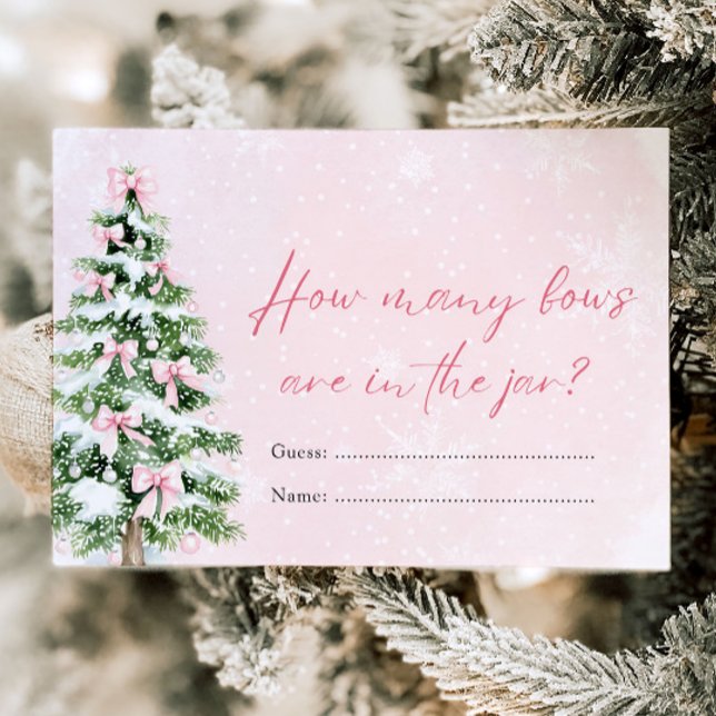 Rosa Bows jul hur många babyskor spelar? Inbjudningar (Pink Bows Christmas How Many Bows Baby Shower Game )