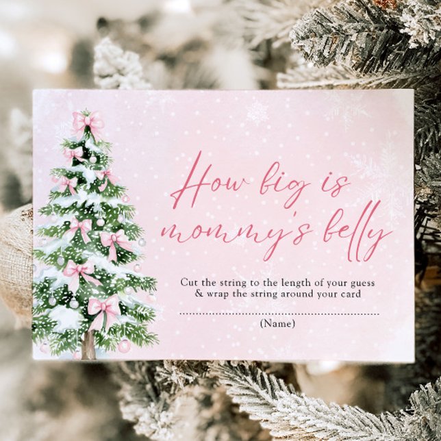 Rosa Bows jul Hur stort är Mamma Belly Game? Inbjudningar (Pink Bows Christmas How Big is Mommy's Belly Game )