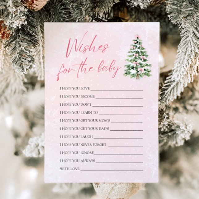 Rosa Bows jul Önskemål för Baby Advice Game Inbjudningar (Pink Bows Christmas Wishes For Baby Advice Game)