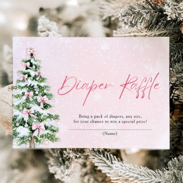 Rosa Bows Julgran Diaper Raffle Baby Shower Inbjudningar (Pink Bows Christmas Tree Diaper Raffle Baby Shower Game)