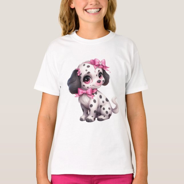 Rosa Bows och Bling Cute Dalmatian Valp T Shirt (Framsida)