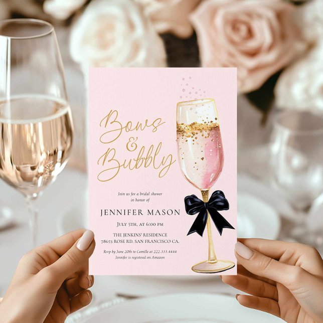 Rosa Bows och Bubly Möhippa Inbjudningar (Pink Bows and Bubbly Bridal Shower Invitation)