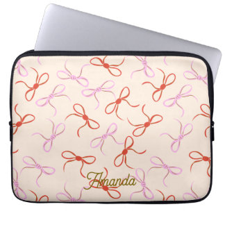 Rosa Bows - Preppy Red and Rosa Coquette Aesthetic Laptop Fodral