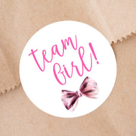 Rosa Bows Team Girl Gender Reveal Party Runt Klistermärke