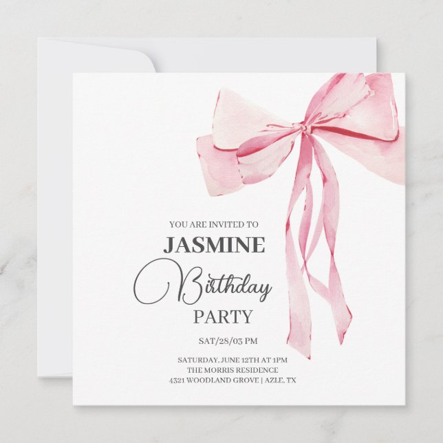 Rosa Bows Trendig Girl Födelsedagsfest Tack Kort (Framsida)