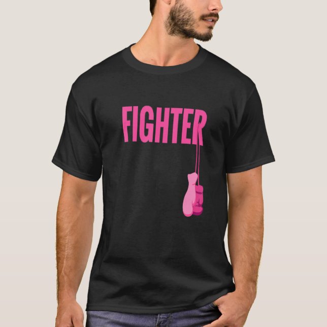 Rosa Boxing Gves Breast Cancer Awareness Fighter T Shirt (Framsida)