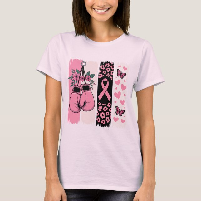 Rosa Boxing Handskar och leopard Skriv ut bröstcan T Shirt (Framsida)