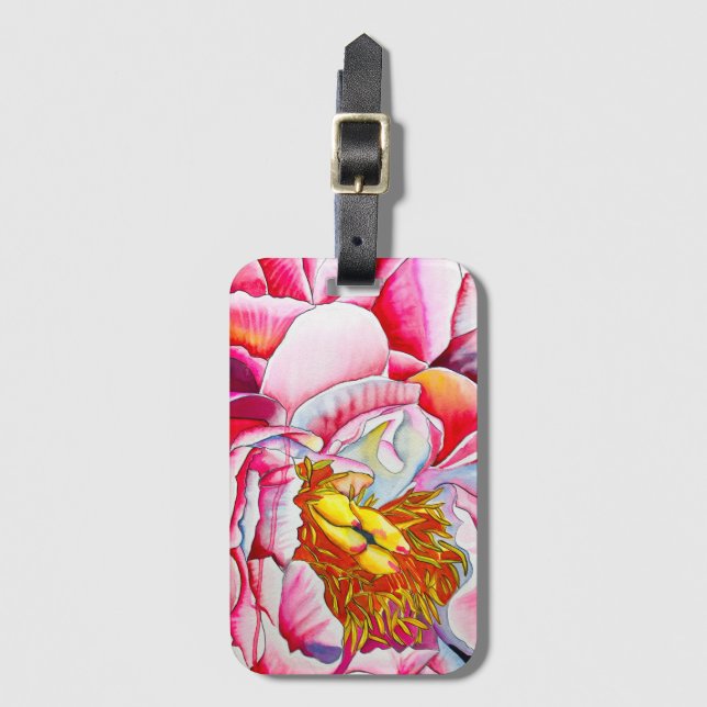 Rosa bra av vattenfärgen Peony Bagagebricka (Framsida vertikal)