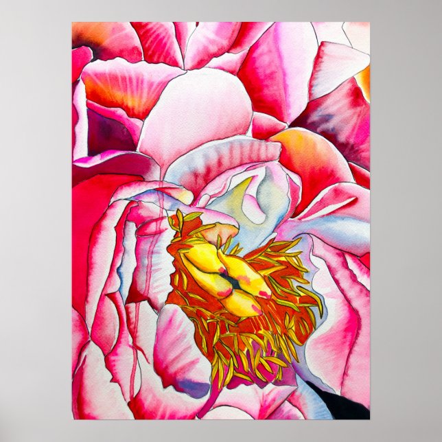 Rosa bra av vattenfärgen Peony Poster (Framsidan)