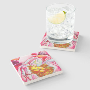 Rosa bra av vattenfärgen Peony Stenunderlägg