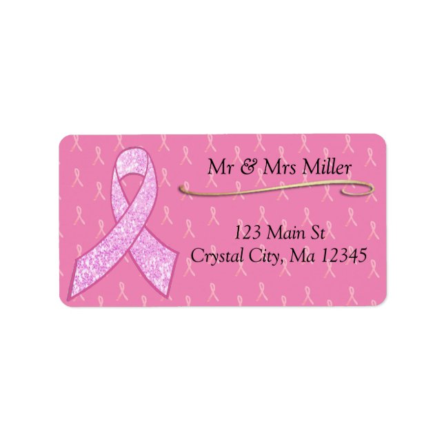 Rosa Breast Cancer Awareness Return-brevsetikett Adressetikett (Framsidan)