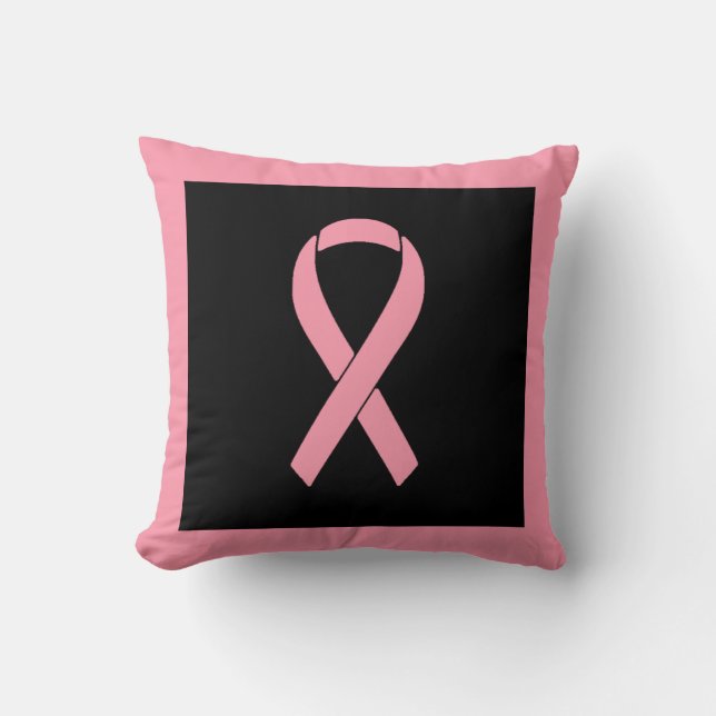 Rosa Breast Cancer Awareness Ribbon Black Kudde (Framsida)