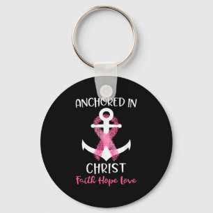 Rosa Breast Cancer Citat förankrat i Kristus Faith Nyckelring