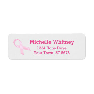 Rosa Breast Cancer Ribbon Returadress Etikett