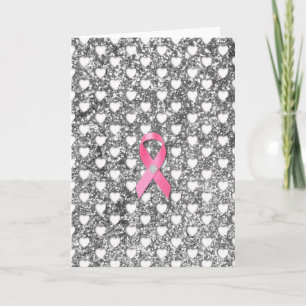 Rosa Breast Cancer Ribbon Silver Glitter Titta på Kort