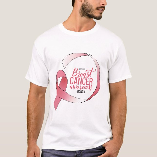 Rosa Breast Cancer Ribbon Teckning BCA Månad T Shirt (Framsida)