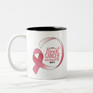 Rosa Breast Cancer Ribbon Teckning BCA Månad Två-Tonad Mugg