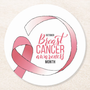 Rosa Breast Cancer Ribbon Teckning BCA Månad Underlägg Papper Rund