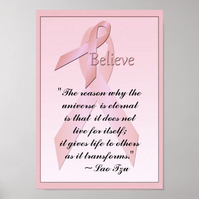 Rosa Breast Cancer Tro Poster Lao Tzu-citat (Framsidan)