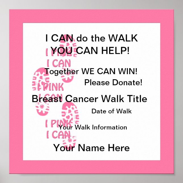 Rosa Breast Cancer Walker Rosa jag kan Poster (Framsidan)