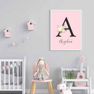 Rosa Brev 'A' Nursery Namn Wall Art Poster