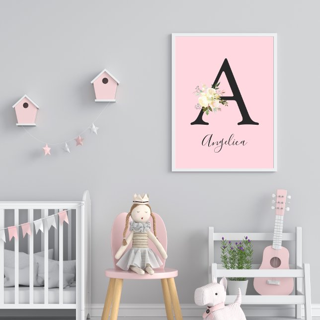  Rosa Brev 'A' Nursery Namn Wall Art Poster (Skapare uppladdad)
