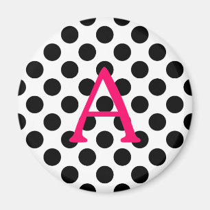 Rosa Brev A på Svarta Polka dots Magnet