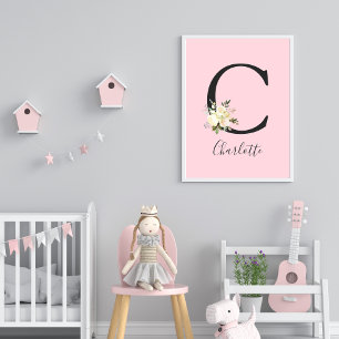 Rosa Brev "C" Nursery Namn Wall Art Art Poster
