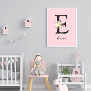 Rosa Brev 'E' Nursery Namn Wall Art Art Poster