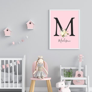 Rosa Brev M Nursery Namn Wall Art Poster