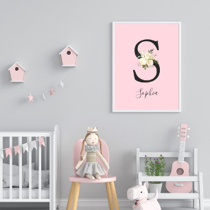 Rosa Brev 'S' Nursery Namn Wall Art Poster