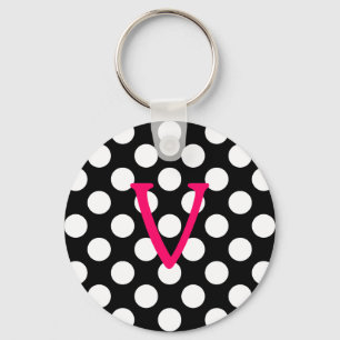 Rosa Brev V på Polka dots Nyckelring