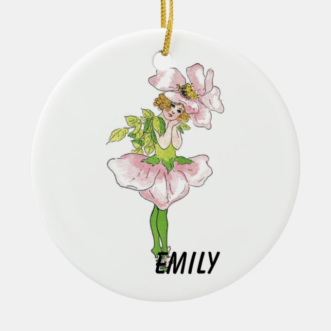 Rosa Briar Ro Flower Blommigt Funny Cute Girl Julgransprydnad Keramik (Framsidan)